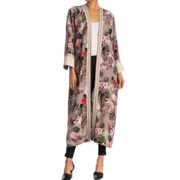 Johnny Was Jackets & Blazers - Johnny Was Silk Kimono Floral embroidered trim XL